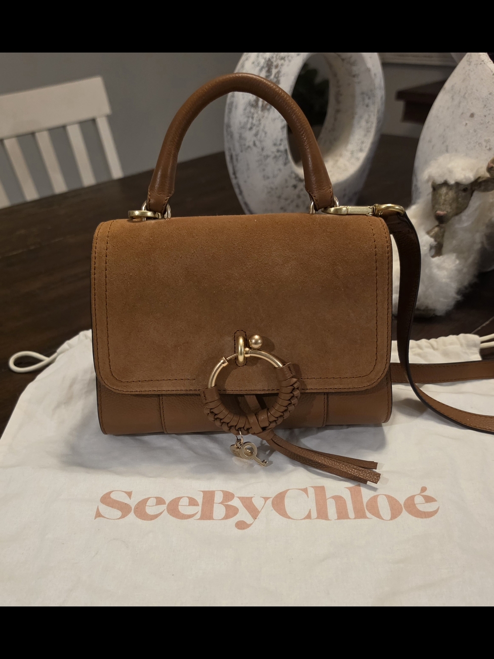See By Chloe Cognac Leather & Suede Top-Handle Satchel